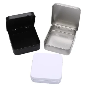 Mini Metal Tins Container Square Hinged Flip Storage Tin Box Small Kit Case Jewelry Coin Candy Condom Organizer Portable 1