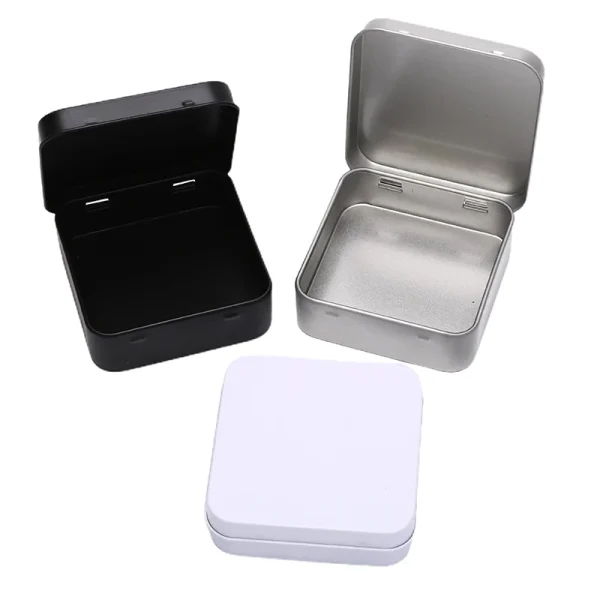 Mini Metal Tins Container Square Hinged Flip Storage Tin Box Small Kit Case Jewelry Coin Candy Condom Organizer Portable 1