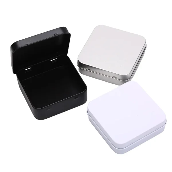 Mini Metal Tins Container Square Hinged Flip Storage Tin Box Small Kit Case Jewelry Coin Candy Condom Organizer Portable 3