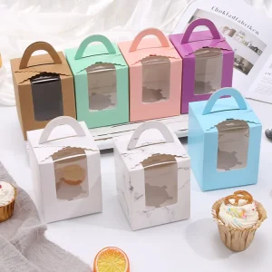 10pcs Portable Pink Window Cupcake Box French Pastry Single Muffin Box Baking individual Mousse Packaging With Inner Tray 1