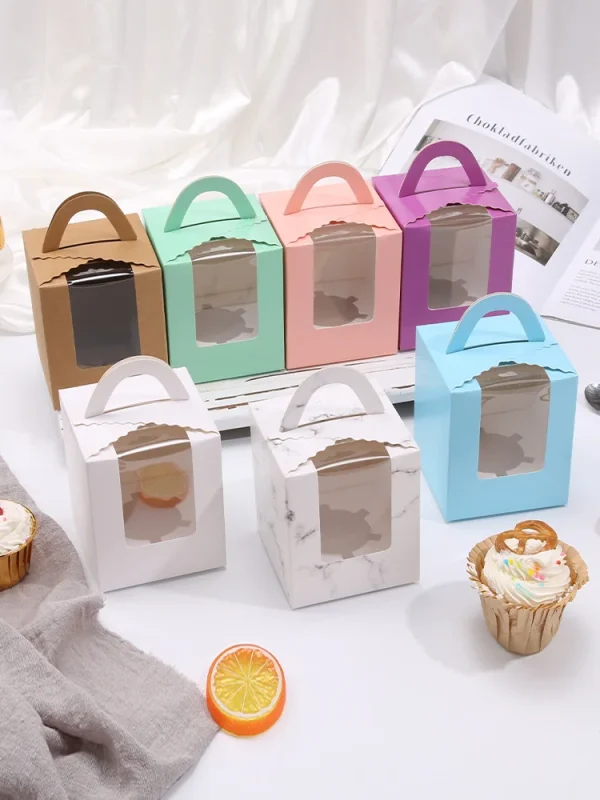 10pcs Portable Pink Window Cupcake Box French Pastry Single Muffin Box Baking individual Mousse Packaging With Inner Tray 1