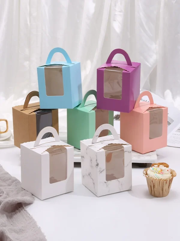 10pcs Portable Pink Window Cupcake Box French Pastry Single Muffin Box Baking individual Mousse Packaging With Inner Tray 2