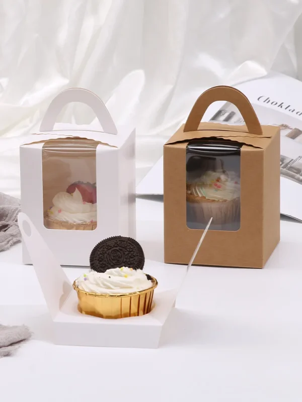 10pcs Portable Pink Window Cupcake Box French Pastry Single Muffin Box Baking individual Mousse Packaging With Inner Tray 3