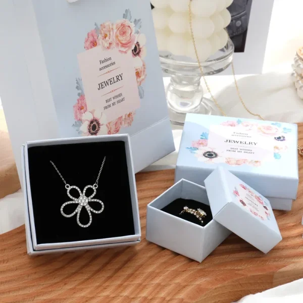 1Pc Blue Flower Jewelry Gift Box Bracelet Necklace Earrings Ring Organizer Storage Box Square Jewelry Display Gifts Box Holder 2