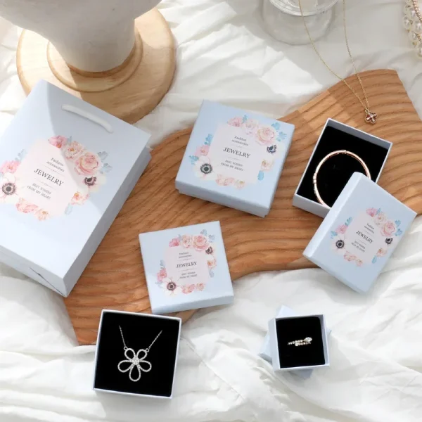 1Pc Blue Flower Jewelry Gift Box Bracelet Necklace Earrings Ring Organizer Storage Box Square Jewelry Display Gifts Box Holder 3