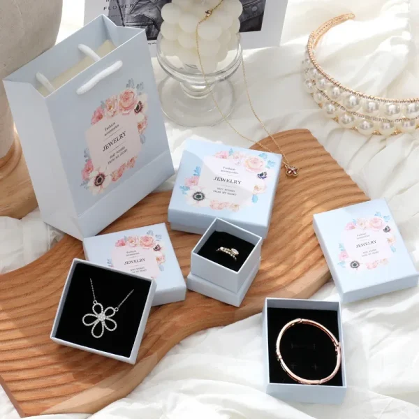 1Pc Blue Flower Jewelry Gift Box Bracelet Necklace Earrings Ring Organizer Storage Box Square Jewelry Display Gifts Box Holder 4