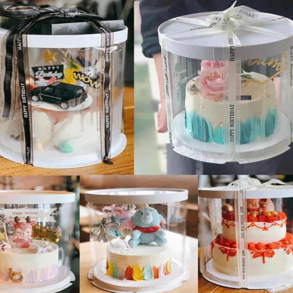 4/6inch PVC Clear Cake Boxes Round Transparent Cake Gift Packaging Box Birthday Wedding Anniversary Party Dessert Present Decor 5