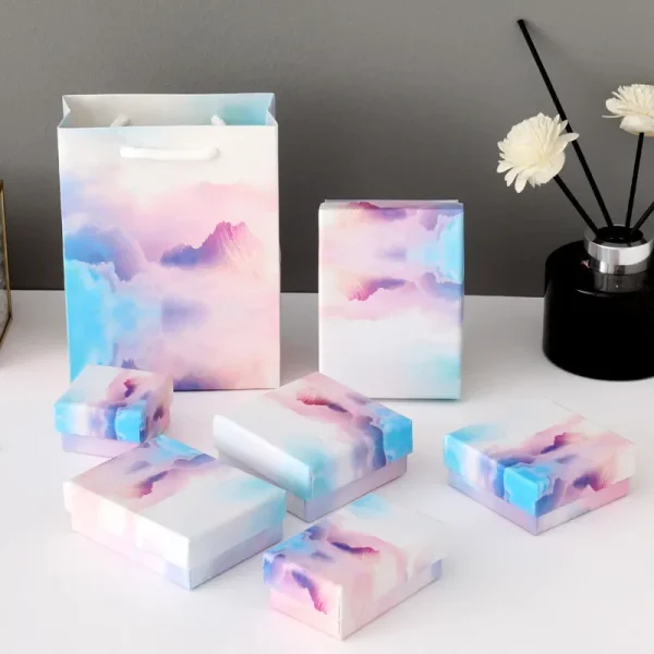 Gradient Cloud Style Jewelry Gift Box Bracelets Earring Ring Necklace Jewelry Set Box Square Round Packaging Cases Display 8Size 2