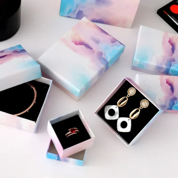 Gradient Cloud Style Jewelry Gift Box Bracelets Earring Ring Necklace Jewelry Set Box Square Round Packaging Cases Display 8Size 3