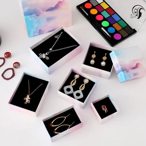 Gradient Cloud Style Jewelry Gift Box Bracelets Earring Ring Necklace Jewelry Set Box Square Round Packaging Cases Display 8Size 4