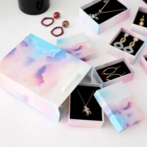 Gradient Cloud Style Jewelry Gift Box Bracelets Earring Ring Necklace Jewelry Set Box Square Round Packaging Cases Display 8Size 5
