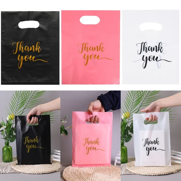 20/50PCS Thank You Gift Bags Wedding Birthday Gift Wrap Plastic Shop Bags Handheld Candy Pastry Packaging Christmas 6