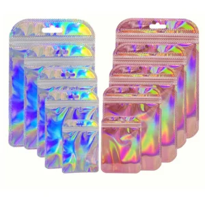 50pcs Foil Pouch For Favor Food Storage Bag pink Holographic Laser Ziplock Bags Small Businesses Packaging Supplies 1