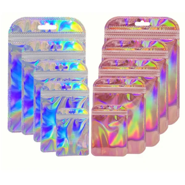 50pcs Foil Pouch For Favor Food Storage Bag pink Holographic Laser Ziplock Bags Small Businesses Packaging Supplies 1