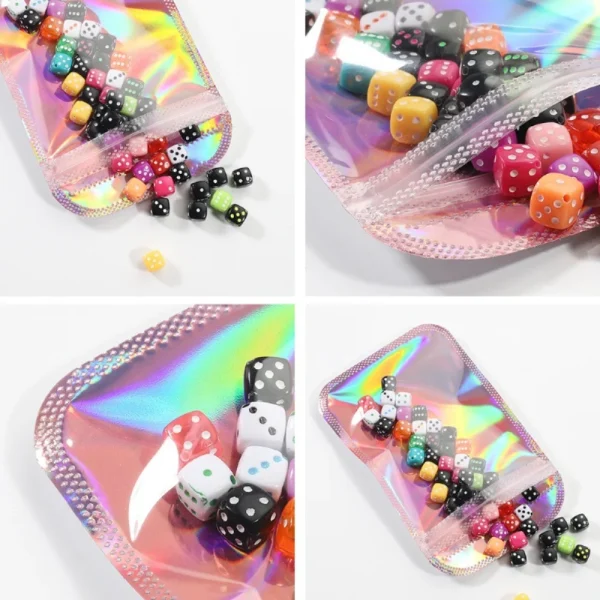 50pcs Foil Pouch For Favor Food Storage Bag pink Holographic Laser Ziplock Bags Small Businesses Packaging Supplies 2