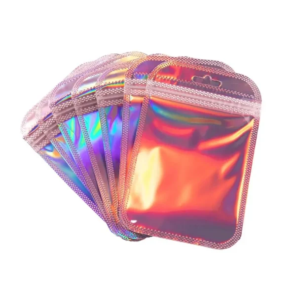 50pcs Foil Pouch For Favor Food Storage Bag pink Holographic Laser Ziplock Bags Small Businesses Packaging Supplies 4