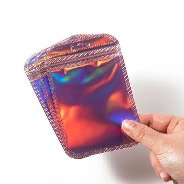 50pcs Foil Pouch For Favor Food Storage Bag pink Holographic Laser Ziplock Bags Small Businesses Packaging Supplies 6