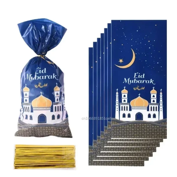 25/50pcs 2025 Eid Mubarak Gift Bags Plastic Candy Cookie Bag Ramadan Kareem Decor Islamic Muslim Party Supplies Eid Gifts Bags 1