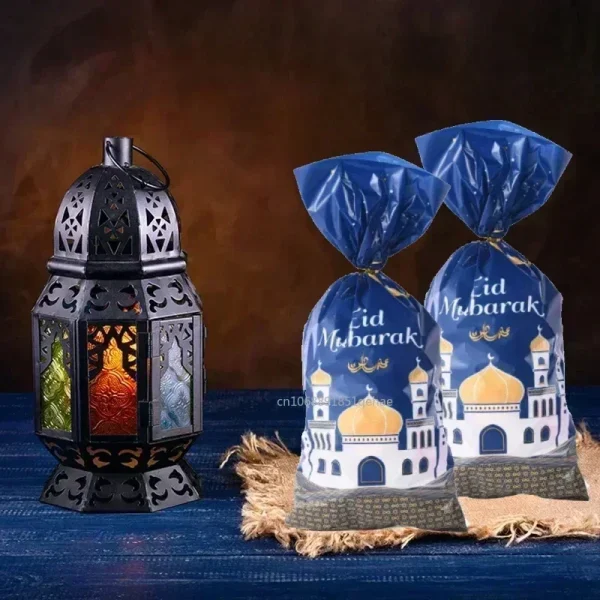 25/50pcs 2025 Eid Mubarak Gift Bags Plastic Candy Cookie Bag Ramadan Kareem Decor Islamic Muslim Party Supplies Eid Gifts Bags 3