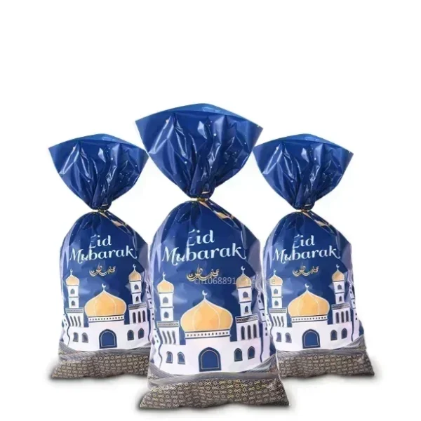 25/50pcs 2025 Eid Mubarak Gift Bags Plastic Candy Cookie Bag Ramadan Kareem Decor Islamic Muslim Party Supplies Eid Gifts Bags 4