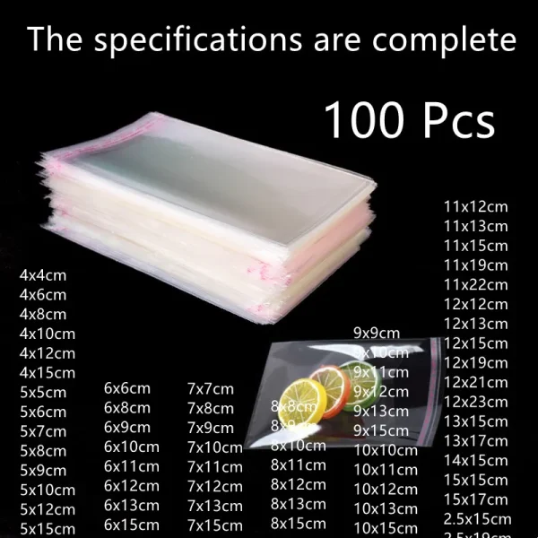 100Pcs Multiple Size Clear Self Adhesive Cello Cellophane Bag Self Closing Small Plastic Bags For Candy Packaging Resealable Bag 1