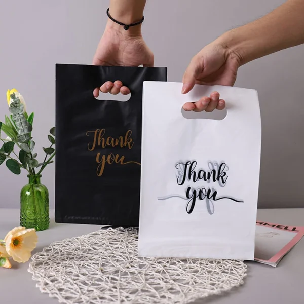 10PCS New Mini Thank You Plastic Gift Bags Reusable Party Bags Plastic Gift Bags For Birthday Thanksgiving Christmas Gift Bags 4