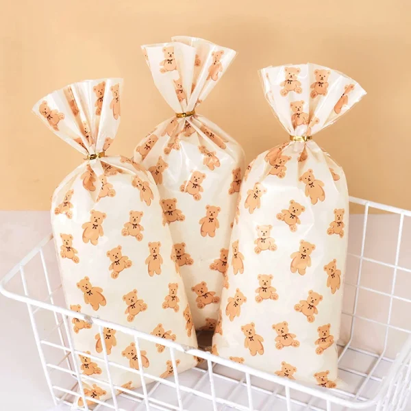 30/50pcs Teddy Bear Candy Gift Bag Plastic Cookie Dessert Packaging Bags Kids Birthday Party Decoration Supplies Baby Shower 3