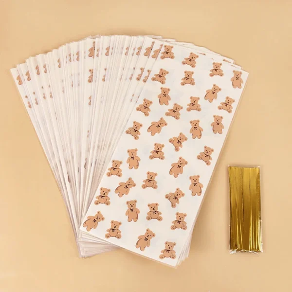 30/50pcs Teddy Bear Candy Gift Bag Plastic Cookie Dessert Packaging Bags Kids Birthday Party Decoration Supplies Baby Shower 4