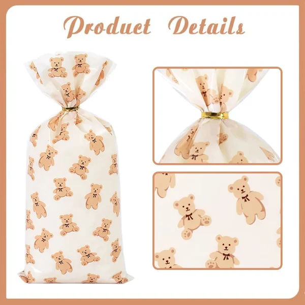 30/50pcs Teddy Bear Candy Gift Bag Plastic Cookie Dessert Packaging Bags Kids Birthday Party Decoration Supplies Baby Shower 6