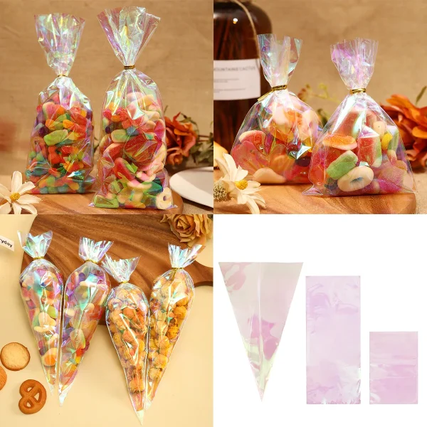50pcs Rainbow Cellophane Bags - Holographic Party Favor Bags for Gifts, Goodies, and Events - Perfect for Holidays, Birthdays 1