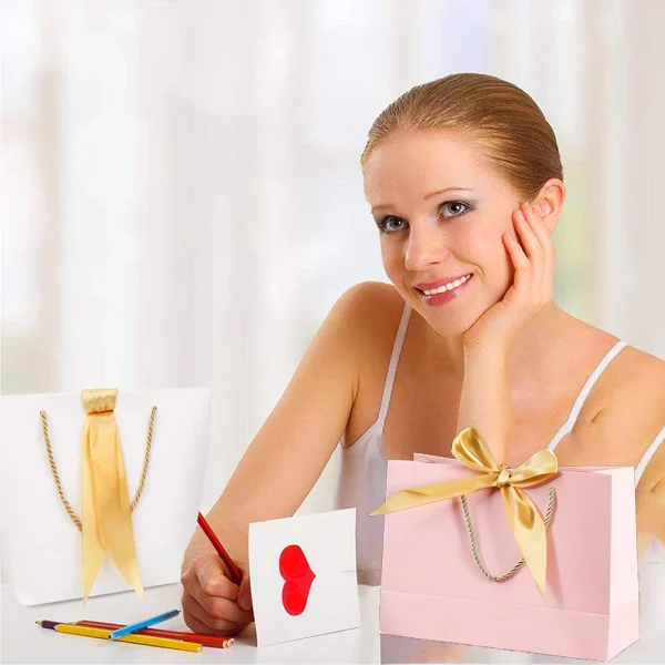Gift Bags With Handles Paper Party Favor Handbag Bow Ribbon Jewelry Packing Birthday Wedding Graduation Celebration Present Wrap 3