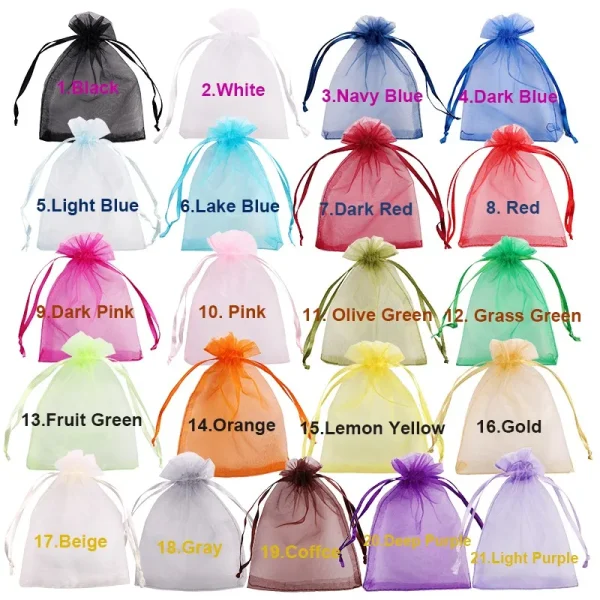 50Pcs/lot 7x9 9x12 10x15 13x18CM Organza Bags Jewelry Bag Wedding Party Decoration Drawable Bags Gift Pouches Jewelry Packaging 1