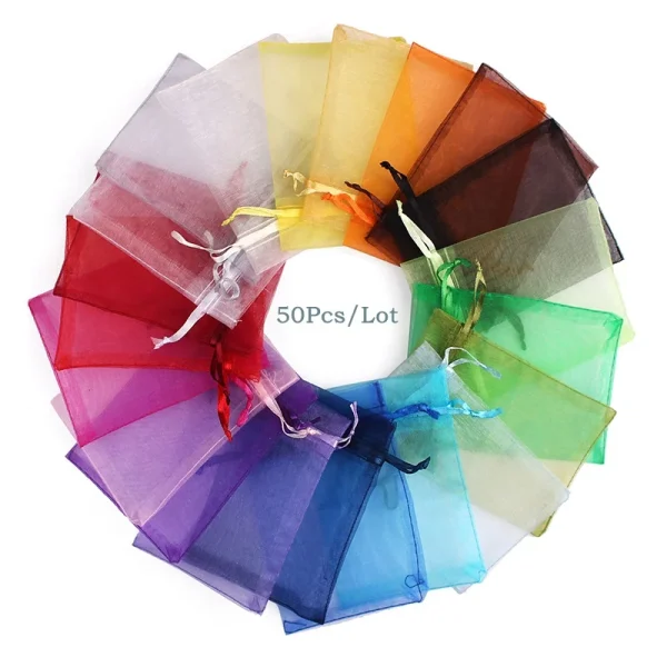 50Pcs/lot 7x9 9x12 10x15 13x18CM Organza Bags Jewelry Bag Wedding Party Decoration Drawable Bags Gift Pouches Jewelry Packaging 2
