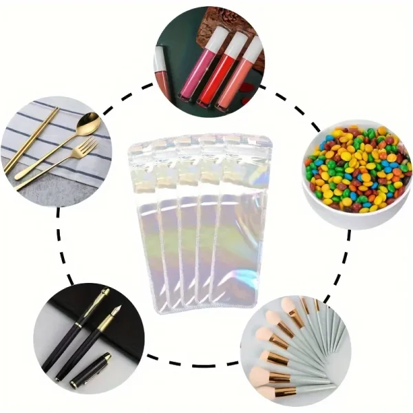 50 holographic gift bags with resealable zippers - suitable for jewelry, pens, etc. - PP material small commodity bag 3