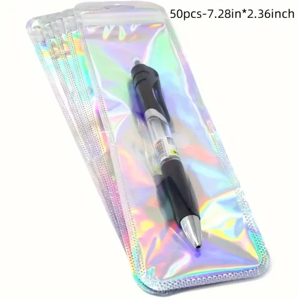 50 holographic gift bags with resealable zippers - suitable for jewelry, pens, etc. - PP material small commodity bag 5