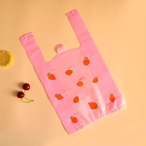 Hand-carrying shopping packaging bag, jewelry gift vest bag, cute pink strawberry plastic packaging bag 2