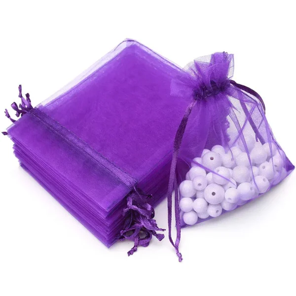 20/50/100pcs Jewelry Bags Drawstring Organza Bags 3.9x4.7 Wedding Favor Bags for Candy Jewelry Makeup Pouches(Dark Purple) 1