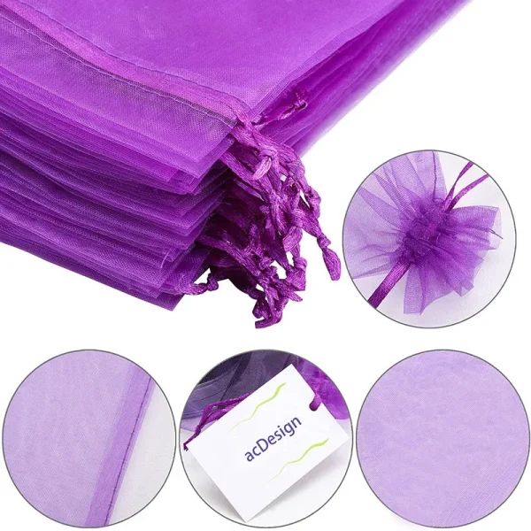 20/50/100pcs Jewelry Bags Drawstring Organza Bags 3.9x4.7 Wedding Favor Bags for Candy Jewelry Makeup Pouches(Dark Purple) 2