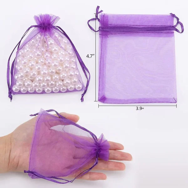 20/50/100pcs Jewelry Bags Drawstring Organza Bags 3.9x4.7 Wedding Favor Bags for Candy Jewelry Makeup Pouches(Dark Purple) 4