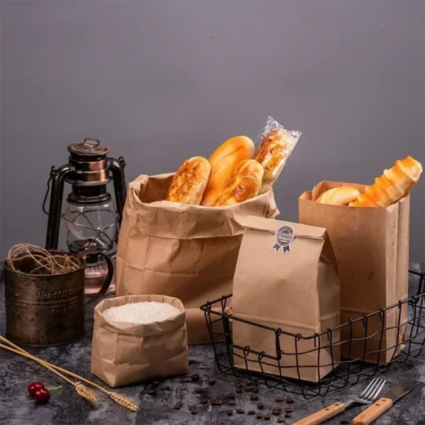New Brown Kraft Paper Bag Square Bottom Biscuit Candy Food Cookie Bread Snacks Grocery Packaging Bucket Gift Takeaway Bag 1