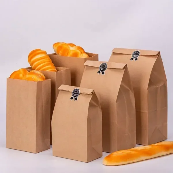 New Brown Kraft Paper Bag Square Bottom Biscuit Candy Food Cookie Bread Snacks Grocery Packaging Bucket Gift Takeaway Bag 2