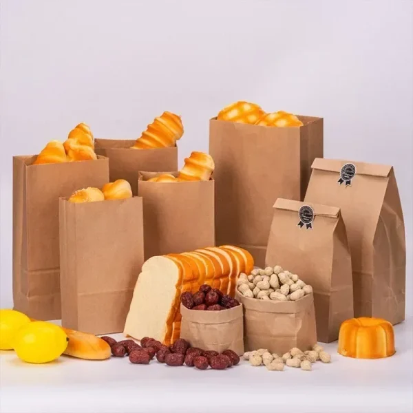 New Brown Kraft Paper Bag Square Bottom Biscuit Candy Food Cookie Bread Snacks Grocery Packaging Bucket Gift Takeaway Bag 3