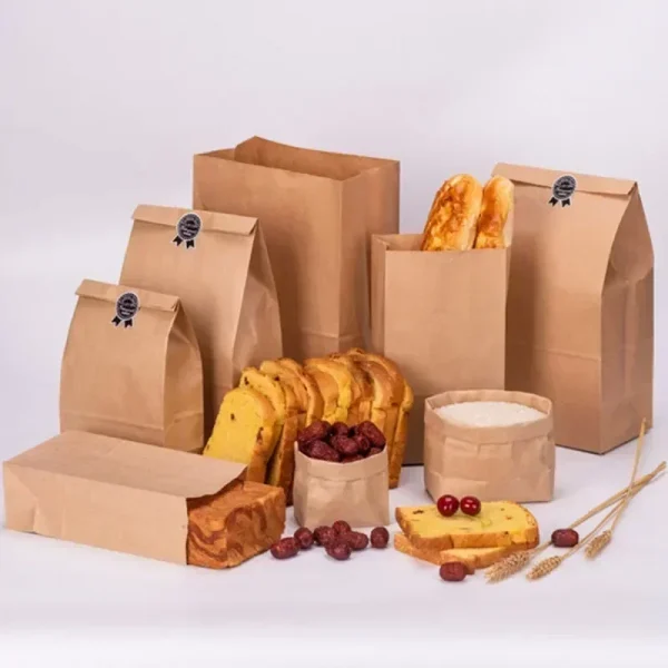 New Brown Kraft Paper Bag Square Bottom Biscuit Candy Food Cookie Bread Snacks Grocery Packaging Bucket Gift Takeaway Bag 4