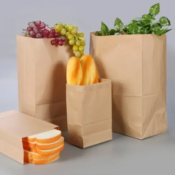 New Brown Kraft Paper Bag Square Bottom Biscuit Candy Food Cookie Bread Snacks Grocery Packaging Bucket Gift Takeaway Bag 5