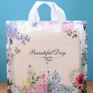 10pcs Blue Flower And Bird Style Tote Bag, Beautiful Day Printed Shopping Plastic Bags, Dress Gift Item Package For Party Event 1