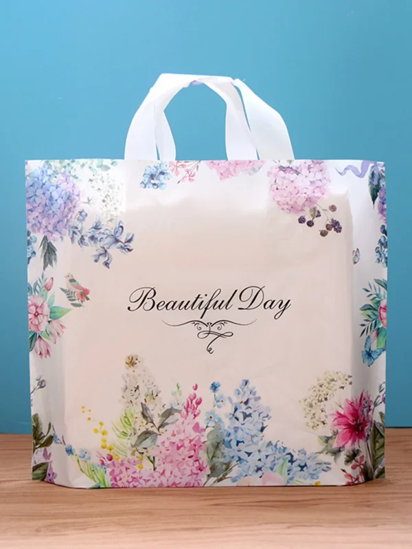 10pcs Blue Flower And Bird Style Tote Bag, Beautiful Day Printed Shopping Plastic Bags, Dress Gift Item Package For Party Event 1