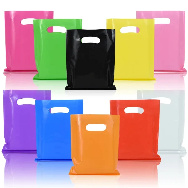 10/20pcs Multicolor Plastic Handle Bags Wedding Birthday Party Candy Goodie Gift Packaging Bag Business Retail Bags with Handles 1