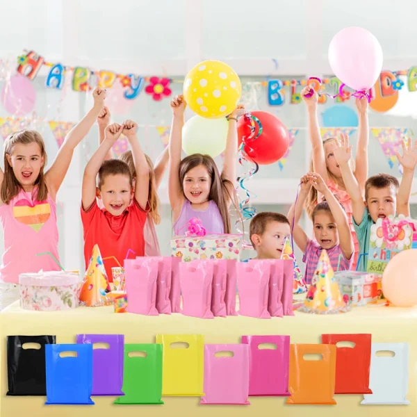 10/20pcs Multicolor Plastic Handle Bags Wedding Birthday Party Candy Goodie Gift Packaging Bag Business Retail Bags with Handles 4