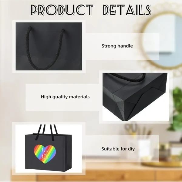 Black Paper Gift Bags with Handles Crafters Party Planners Gift Givers Perfect for Wedding Birthday Party Craft Gifting 10pcs 3