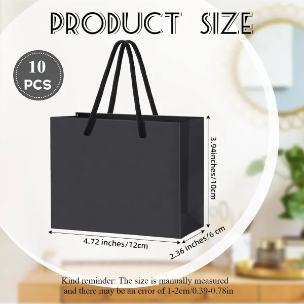 Black Paper Gift Bags with Handles Crafters Party Planners Gift Givers Perfect for Wedding Birthday Party Craft Gifting 10pcs 6